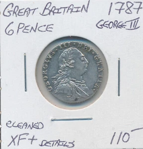 Great Britain George III Sixpence 1787 - XF+Details Cleaned - Picture 1 of 2