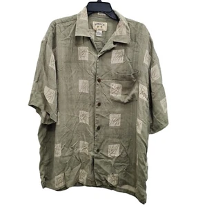 Bamboo Cay Resort Wear Men's Olive Tropical Coconut Shell SS Silk Button Up XL - Picture 1 of 6