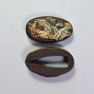 Japanese Fuchi Kashira sword fittings guard orthosis decorative hilt Samurai Art - Picture 1 of 5