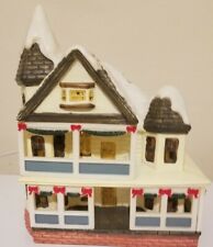 Vintage 1988 Lighted Vinyl Snow Covered Christmas Holiday Bow Trimmed House 
