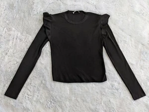 Zara Knit Sz LARGE Black Pullover Long Sleeve Ruffles 100% Polyamide Sweater EUC - Picture 1 of 8