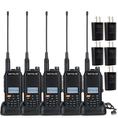 Paquete de 5 walkie talkies radioaficionados analógicos Retevis A1 5 W GPS IP67 2200 mAh para exteriores Foto 1 de 4