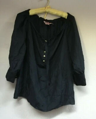 Женская черная шелковая блузка Juicy Couture JG002910 рукав 3/4 с рюшовым вырезом топ 0 - Изображение 1 из 4