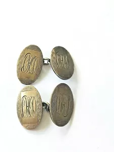 antique Men's cufflinks 9ct gold on silver engraved initials - Picture 1 of 6