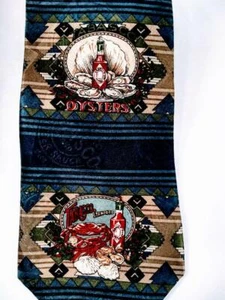 Tabasco Novelty Navy Blue Tie Necktie Oysters Clams Crabs 100% Silk USA - Picture 1 of 6