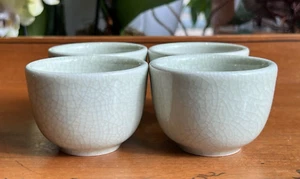 4 BIA Ancien CORDON BLEU Light Celadon Green Crackle Glazed Handleless Tea Cups - Picture 1 of 5