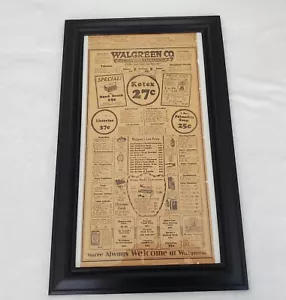 Vintage Walgreen Drug Ad 1928 Framed Newspaper Advertising Large Black Frame - Picture 1 of 19