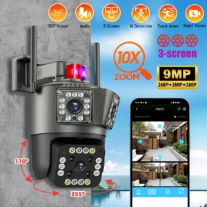 9MP Wireless 3-Lens Outdoor Security Camera System PTZ IP Cam WIFI CCTV 10X Zoom - Picture 1 of 16
