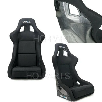 NRG SILVER CARBON FIBER FIXED BACK BUCKET RACING SEAT LARGE BLACK FABRIC & SUEDE - Image 1 of 4