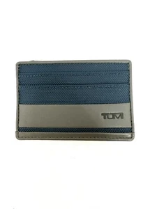 TUMI Alpha SLG Slim Card Case Navy Blue and Grey Leather Trim W/ ID Window - Picture 1 of 3