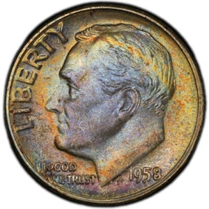 MS66 1958 10C Roosevelt Silver Dime, PCGS Trueview- Pretty Mint Set Toned - Picture 1 of 6