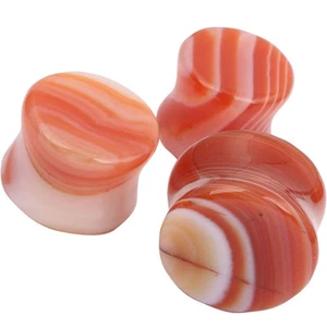 PAR DE AURICULARES DE PIEDRA ORGÁNICA ÁGATA NARANJA TAPONES PARA LOS OÍDOS TÚNELES DE CARNE - Imagen 1 de 5