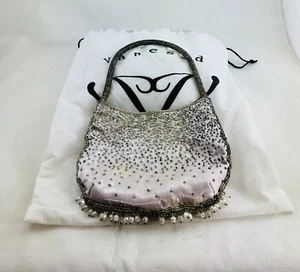 Vanessa Brand Silver Evening Pouch With Beads&Short Beaded Handle - Imagen 1 de 3