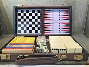 6 in 1 Travel Game Set Chess Checker Backgammon Cribbage Dominoes Cards w Case - Picture 1 of 11