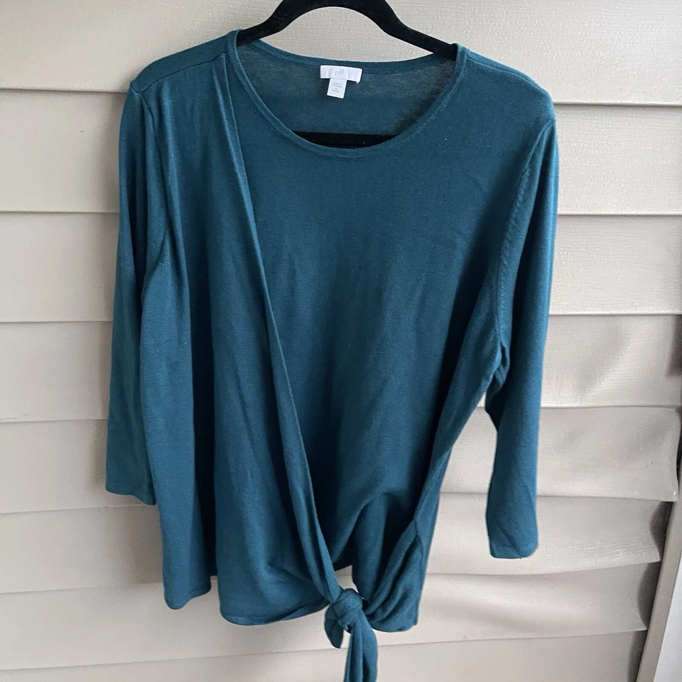 Top Jill para mujer XL P azul verdoso pajarita imitación envoltura camisa carrera madura elástica Foto 1 de 4