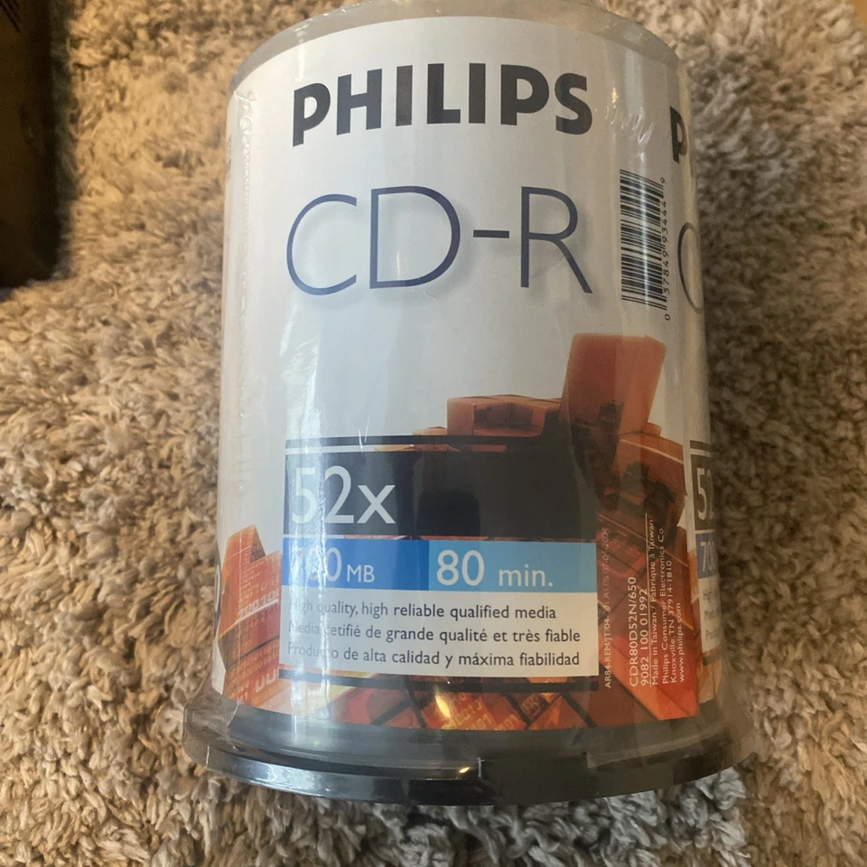 Philips 100 Disk 700MB 80-Minute 52x CD-Rs NEW!  SEALED!  UNOPENED! - Image 1 of 1