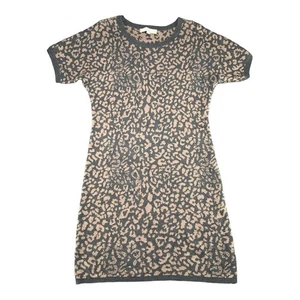Vestido suéter para mujer con estampado de leopardo suave marrón gris manga corta mediano Ann Tay - Imagen 1 de 4
