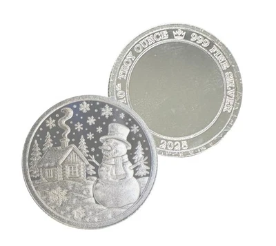 Moneda de plata pura de regalo de Navidad redonda de plata fina .999 muñeco de nieve de vacaciones 2025 Foto 1 de 3