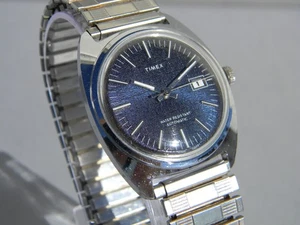 Reloj Timex Automático Hombre 35mm Tono Plateado Fecha Azul Lino Dial Banda Elástica 7"+ - Imagen 1 de 17