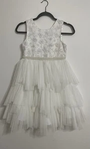 Bonnie Jean Ivory Tiered Tulle Sleeveless A-Line Flower Girl Dress Size 10 - Picture 1 of 12
