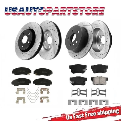 Front and Rear Drilled Rotors Ceramic Brake Pads for 2004 - 2008 Acura TL Base - Image 1 of 4
