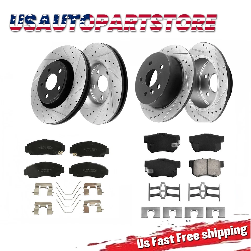 Front and Rear Drilled Rotors Ceramic Brake Pads for 2004 - 2008 Acura TL Base - Image 1 of 4