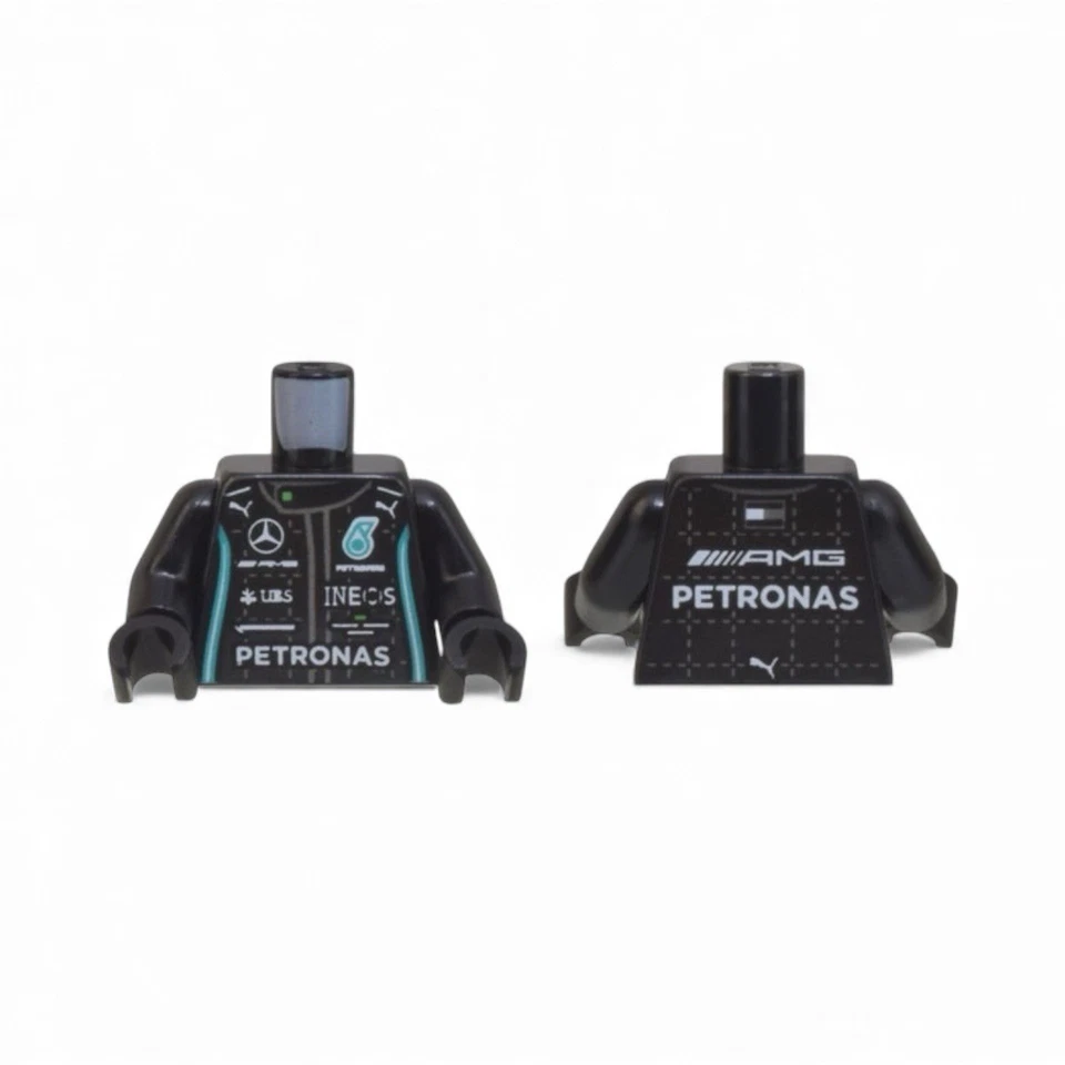 Lego Minifigure Torso Racing Suit with Mercedes-Benz Logo, 'AMG' Logo - Image 1 of 1