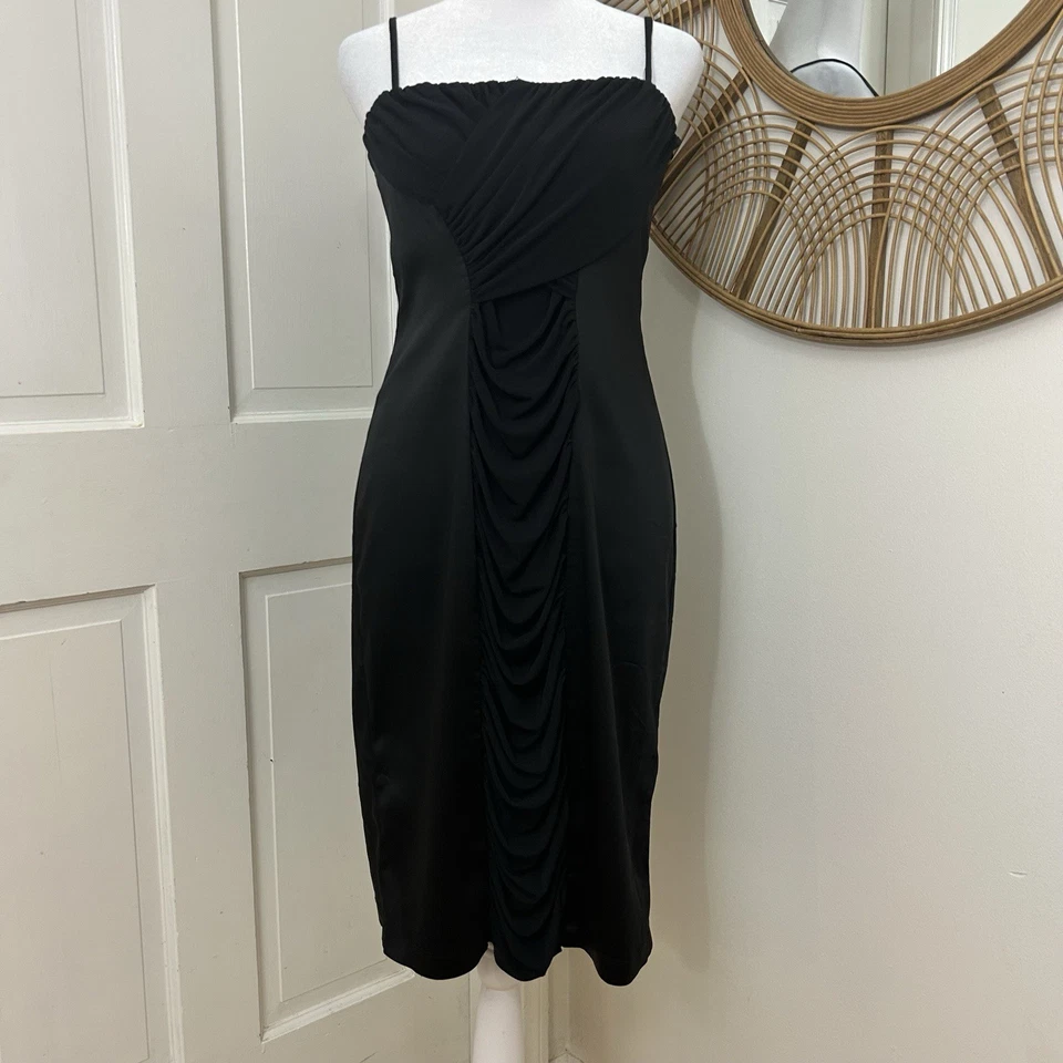 Vestido de cóctel CALVIN KLEIN negro acanalado convertible con correa sin tirantes talla 10 Foto 1 de 4