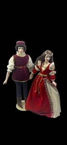 Bambole Romeo e Giulietta in porcellana dipinte a mano collezione Franklin Heirloom con supporto - Foto 1 di 10