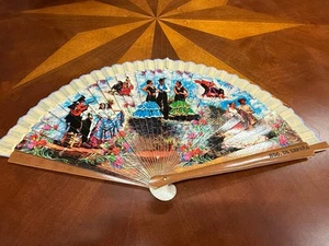 Vintage Flamenco Floral Abanico Fan Abanicos Aparisi Spain Souvenir 9” x 16” - Picture 1 of 12