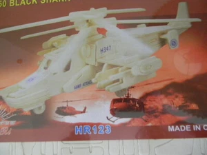 Kit giocattolo puzzle in legno modello 3D elicottero squalo nero russo KA-50 - nuovo con scatola - Foto 1 di 3