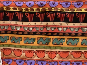 Blank Textiles Fabric Coffee Cups Beans Directional Orange Purple Black 1/2Y - Picture 1 of 3