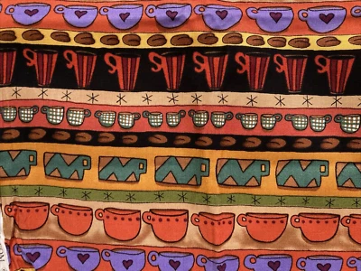 Blank Textiles Fabric Coffee Cups Beans Directional Orange Purple Black 1/2Y - Image 1 of 3
