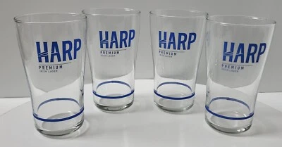 Harp Premium Irish Lager, vasos de cerveza de 16 oz, logotipo azul y rayas - Juego de 4 Foto 1 de 4