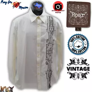 VINTAGE ROAR L Cream White Embroidered Front and Back 100% Cotton Long Sleeve - Picture 1 of 6