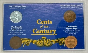 Cents of the Century 4 Coin Set Framed in Acrylic Holder - Picture 1 of 4