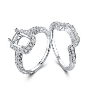 Solid 14k White Gold Cushion/Emerald/Radiant 7x5mm 0.35CT Diamonds Wedding Ring