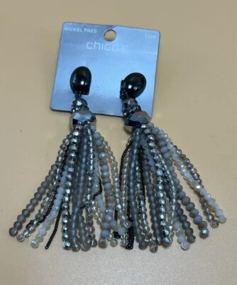 Chicos 耳环 流苏 水钻 银色 波西米亚 优雅 悬垂 吊坠 全新带标签 — 第 1/4 张图片