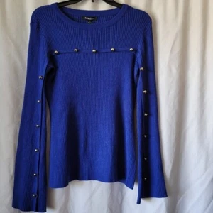 NEU Relativity Medium Pullover Kobaltblau Langarm Y2K Goldknöpfe Neu mit Etikett - Bild 1 von 8