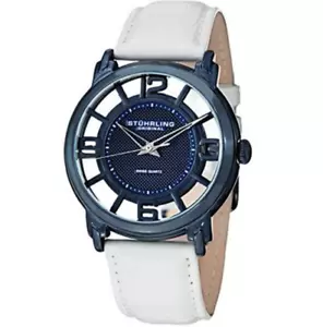 Stuhrling Original Men's Winchester Quartz Blue Dial White Leather Watch 3115 - Picture 1 of 3