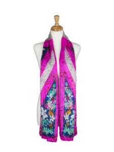 AamiraA Pink White Mulberry Chiffon Silk Stole Women Oblong Scarf Free Shipping  - Picture 1 of 6