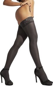 Sofsy Black Women Thigh High Stockings 60 Denier Lace Hold Ups M/LMade In Italy