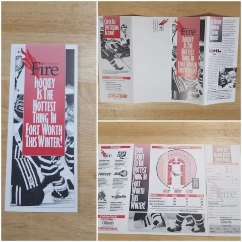 1992-93 (CHL) Fort Worth Fire Hockey Ticket Brochure (Central Hockey League) Cover