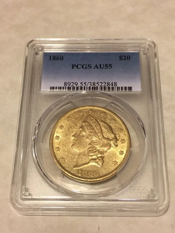 1860 AU55 PCGS Liberty Double Eagle $20 Gold Coin Very Nice eyeclean lustrous Cover