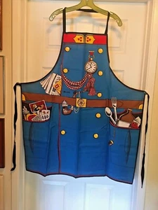 Fisba Stoffels Full Apron Blue Coat design with watch and playing cards - Picture 1 of 1