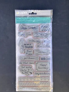 TPC Rubber Cling Stamps BRUSH STROKE GREETINGS Birthday Thanks Make a Wish - Picture 1 of 2