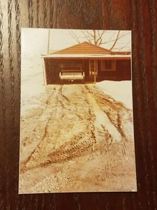 Vintage Color Photograph Classic Car in Garage Snow Collectible Photo - Picture 1 of 7