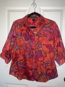 Camicetta Ralph Lauren Paisley floreale manica a sbuffo blusa con bottoni taglia M A6 - Foto 1 di 6