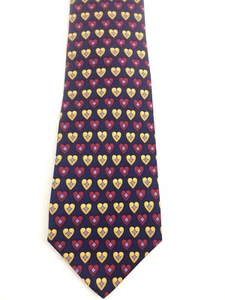 Corbata de seda Robert Talbott azul marino con corazones rojos amarillos para hombre San Valentín Usada en excelente condición - Imagen 1 de 6
