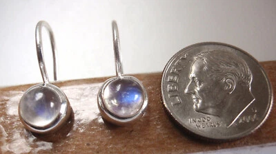 Elegantes aretes redondos de piedra lunar en diseño posterior de alambre de plata de ley 925 d75a Foto 1 de 4